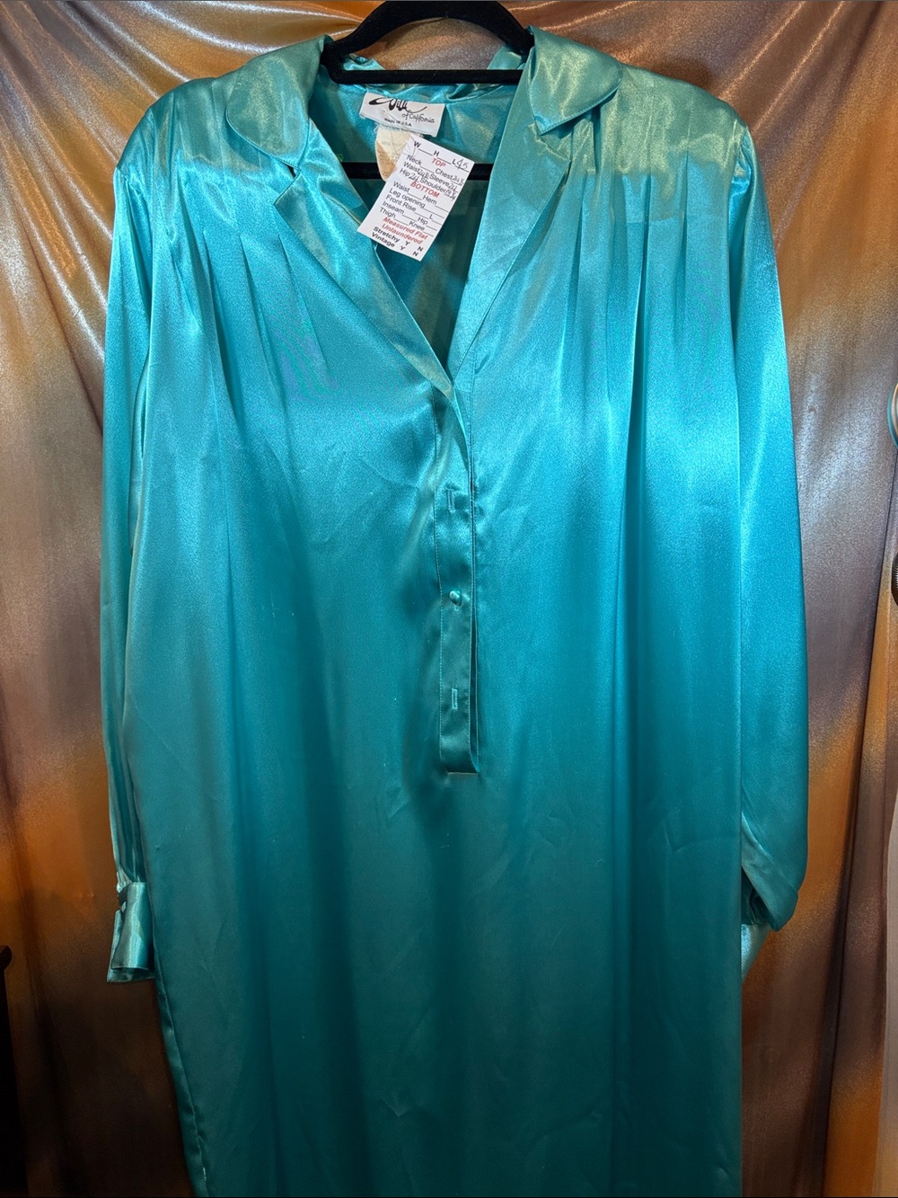 Vintage 80’s Willi‎ of Ca size 16 Silky Teal Tunic Button-Front Dress 222